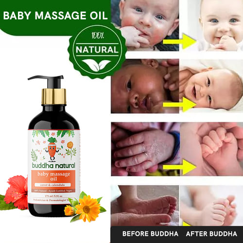 buddha natural baby massage oil before after image