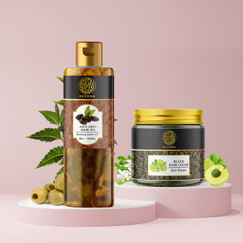 Buddha Natural - Anti Grey Hair Oil & Black Hair Color Powder