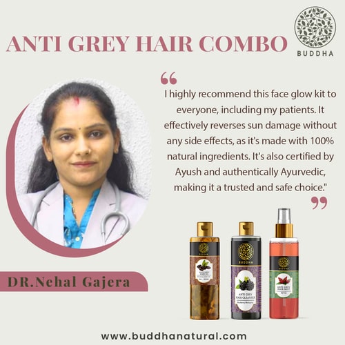 buddha natural Anti Grey Hair Combo (Hair oil, Shampoo, Spray Mist) - Dr. Nehal Gajera - organic grey reverse shampoo bar