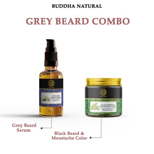 Buddha Natural - Anti Grey Beard Serum Oil & Beard & Moustache Black Color - Combo - best black beard dye - natural black beard dye