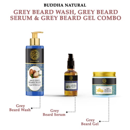 Buddha Natural - Anti Grey Beard Serum Oil, Beard Wash & Beard Gel - Combo