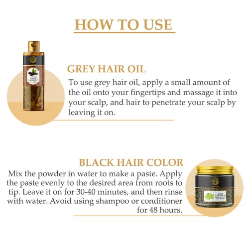 Buddha Natural - Anti Grey Hair Oil & Black Hair Color Powder  - Combo - How To Use