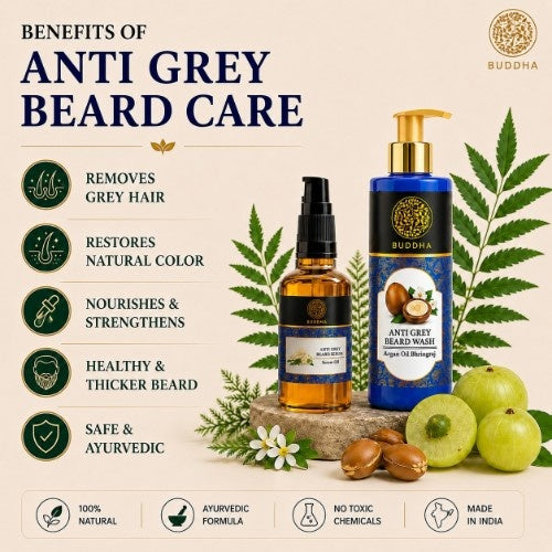 Benefits of Buddha Natural Anti Grey Beard Serum & Anti Grey Beard Wash Combo 