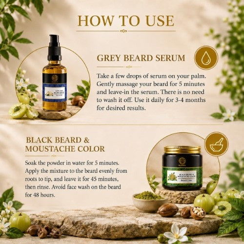 How to Use Anti Grey Beard Serum Oil & Beard Black Color Combo