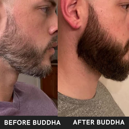 buddha natural beard serum oil and beard black color combo before after image