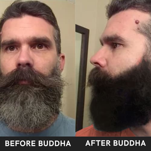 buddha natural anti grey beard serum and grey beard wash combo before after image
