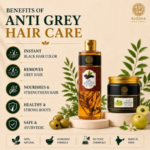 Benefits of Anti Grey Hair Oil & Black Hair Color Powder Combo 