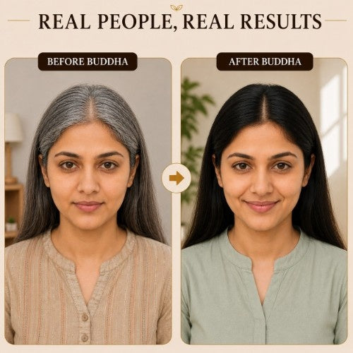 Anti Grey Hair Oil & Black Hair Color Powder Combo Female Testimonial After Before 