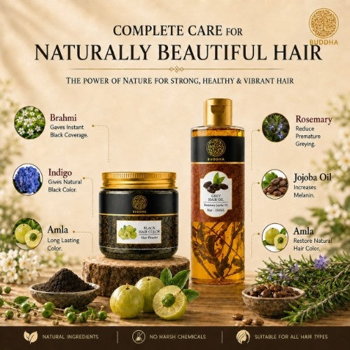 Ingredients of Anti Grey Hair Oil & Black Hair Color Powder Combo
