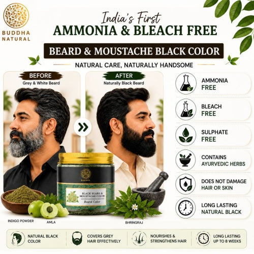 Buddha Natural Beard and Moustache Black Color Ammonia & Bleach Free Image