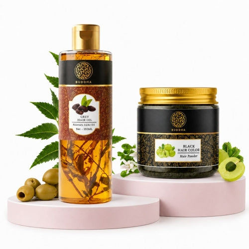 Buddha Natural Grey Hair Oil + Black Hair Color Combo