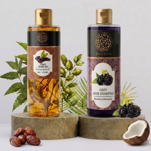 Buddha Natural - Anti Grey Hair oil & Shampoo Combo  - anti gray hair oil - anti grey shampoo