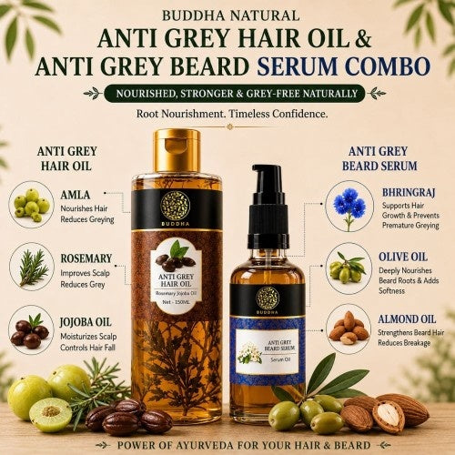 Ingredients of Buddha Natural Hair oil and Grey Beard Serum Combo