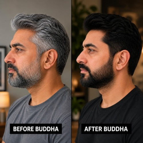 Buddha Natural Anti Grey Hair Oil & Anti Grey Beard Serum Combo Testimonial Side Before After 