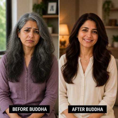 Buddha Natural Dark Brown Hair Color Powder Female Testimonial Before After 