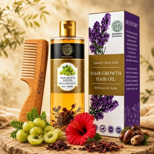 Buddha Natural Hair Regrowth Oil with Handle Neem Comb