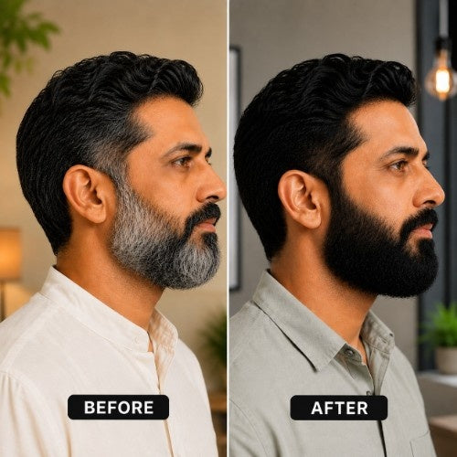 Buddha Natural Beard & Moustache Black Color Testimonial Before After Testimonial 
