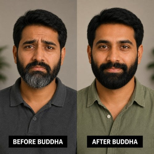Buddha Natural Beard & Moustache Black Color Before After Male Testimonial 