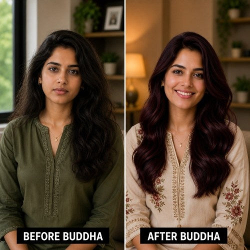 Buddha Natural Burgundy Hair Color Powder Female Testimonial Before After 