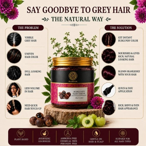 The Problem Solution is Buddha Natural Burgundy Hair Color Powder 