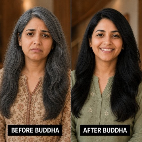 Buddha Natural Black Hair Color Powder Testimonial Before After 