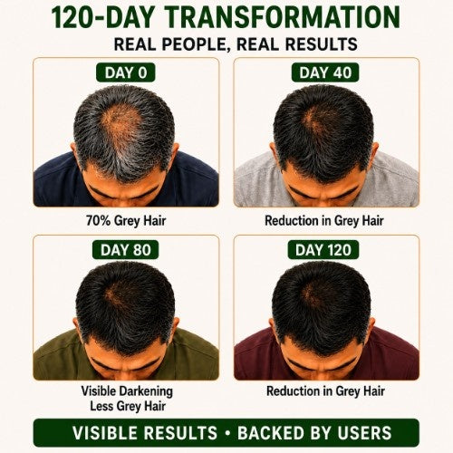 120 Day Transformation of using Buddha Natural Anti Grey Hair oil & Anti Grey Hair Shampoo Combo