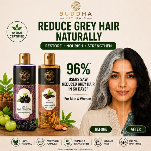 Buddha Natural -Anti Grey Hair Oil &  Shampoo Combo - Before& After Image 