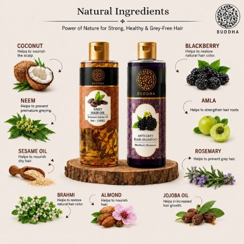 Buddha Natural -Anti Grey Hair Oil &  Shampoo Combo - Ingredients Image