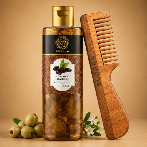 Buddha Natural Anti Grey Hair Oil with handle comb