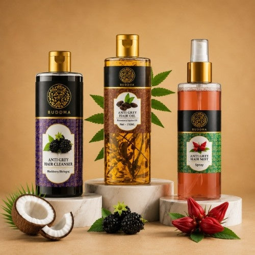 Buddha Natural Anti Grey Hair Oil, Anti Grey Hair Cleanser, Anti Grey Hair Mist
