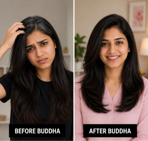 Buddha Natural Grey Hair Oil For Teenagers Female Testimonial Before After 