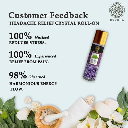 Headache Relief Amethyst Crystal Stone Infused Essential Oils Roll-On - 100% Ayush Certified - Helps with Headaches and Discomfort - Original Authentic Amethyst