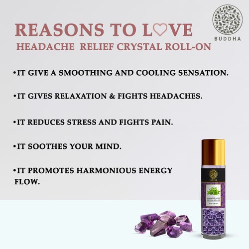 Headache Relief Amethyst Crystal Stone Infused Essential Oils Roll-On - 100% Ayush Certified - Helps with Headaches and Discomfort - Original Authentic Amethyst