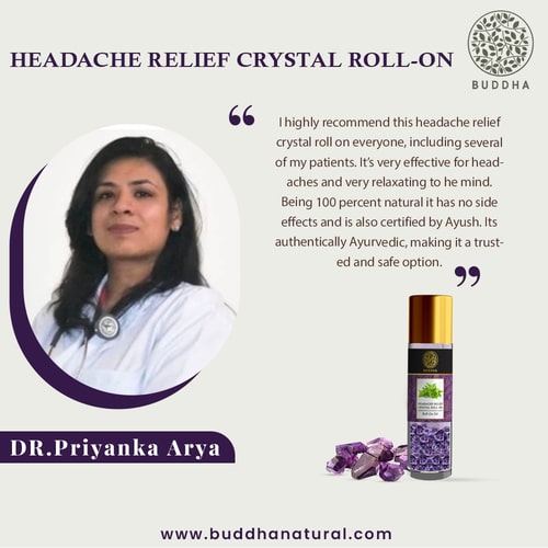 Headache Relief Amethyst Crystal Stone Infused Essential Oils Roll-On - 100% Ayush Certified - Helps with Headaches and Discomfort - Original Authentic Amethyst