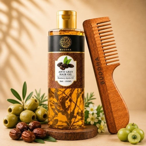 Buddha Natural Anti Grey Hair Oil with Handel Neem Comb 