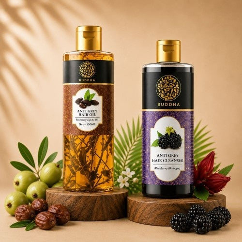 Buddha Natural Anti Grey Hair Oil with Anti Grey Hair Cleanser 