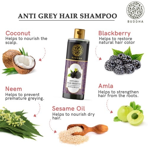buddha natural anti grey hair shampoo benefit image - best shampoo for gray hair
