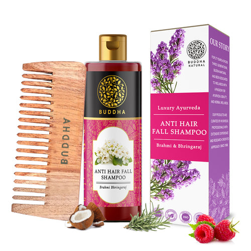 Buddha natural Anti Hair Fall Shampoo (Ayush Certified) and comb - hair fall organic shampoo - shampoo for hair loss
