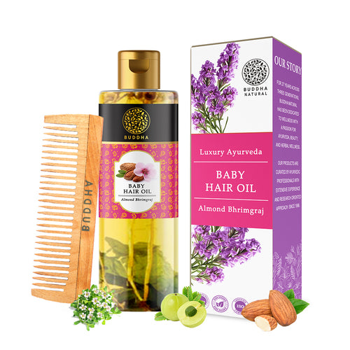 Buddha Natural Baby Hair Oil with dual tooth neem comb