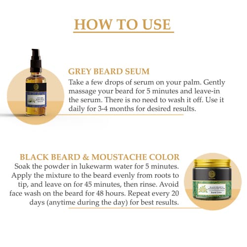 Buddha Natural - Anti Grey Beard Serum Oil & Beard & Moustache Black Color - Combo - How To Use - beard dye black permanent - beard hair dye black - organic beard dye black