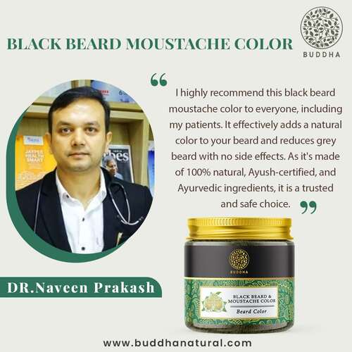 Buddha Natural Black Beard & Mustache Color - recommended by DR. Naveen Prakash  - black henna beard dye - best beard black colour