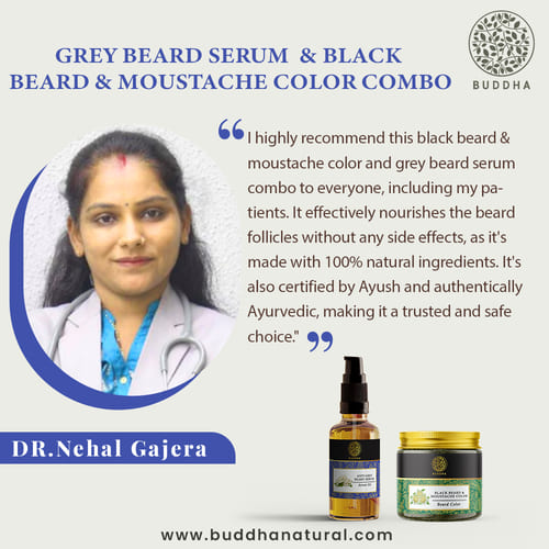 Buddha Natural - Anti Grey Beard Serum Oil & Beard & Moustache Black Color - Combo - Doctors Advise - best beard dye for black hair- black henna beard dye