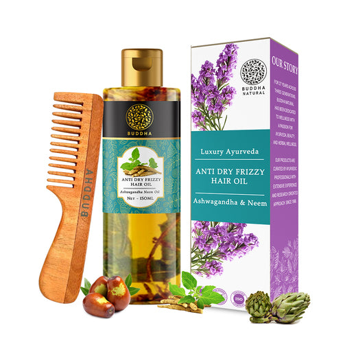 Buddha Natural Anti Dry Frizzy Hair Oil + Handle Neem Kacchi Comb