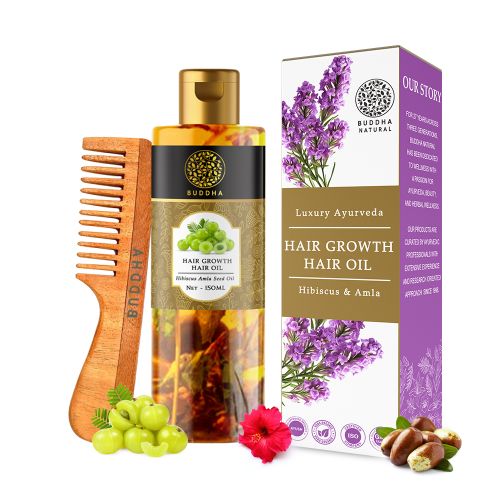 Buddha Natural Hair Regrowth Hair Oil + Handle Neem Kacchi Comb