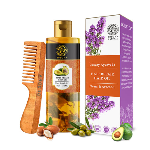 Buddha Natural Hair Repair Hair Oil + Handle Neem Kacchi Comb