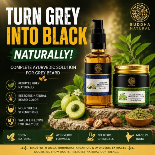 Video Of Buddha Natural Anti Grey Beard Serum Oil & Beard Black Color Combo
