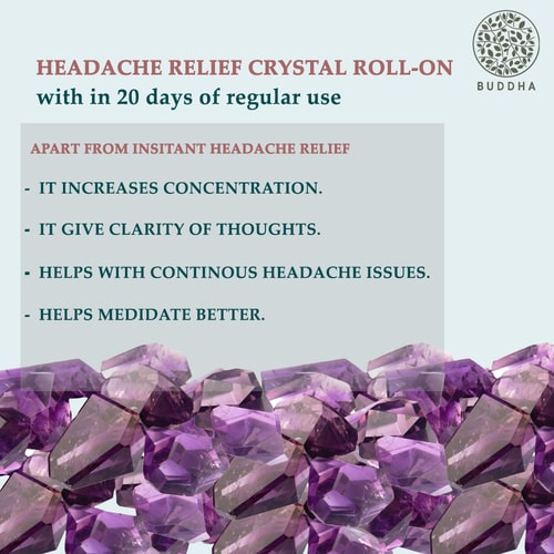 Headache Relief Amethyst Crystal Stone Infused Essential Oils Roll-On - 100% Ayush Certified - Helps with Headaches and Discomfort - Original Authentic Amethyst