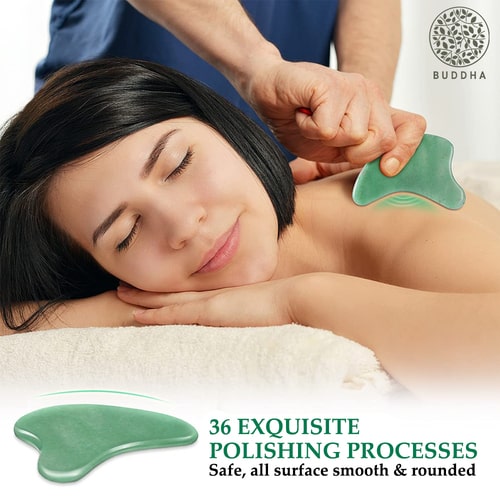 Green Jade Gua Sha - 100% Original Pure Stone - Stress Relief and Anti-Aging Scraping Facial Massager