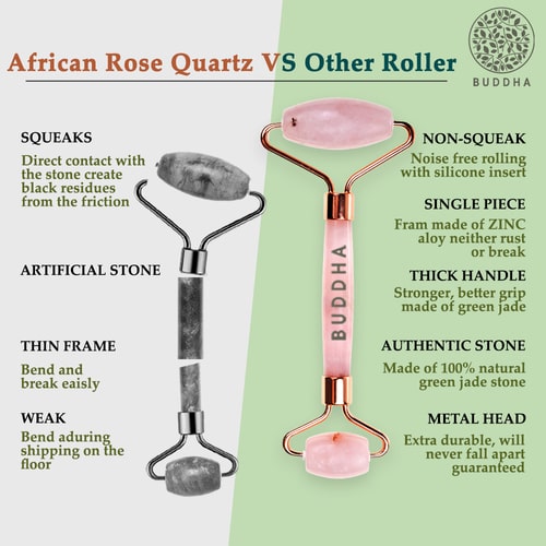 Buddha Natural African Rose Quartz Face Roller vs other roller