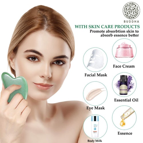 Green Jade Gua Sha - 100% Original Pure Stone - Stress Relief and Anti-Aging Scraping Facial Massager